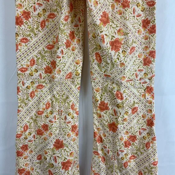 Show Me Your Mumu Pants XS Peach Green Coral Floral Elastic Waist Pull-On Denim - Picture 10 of 12